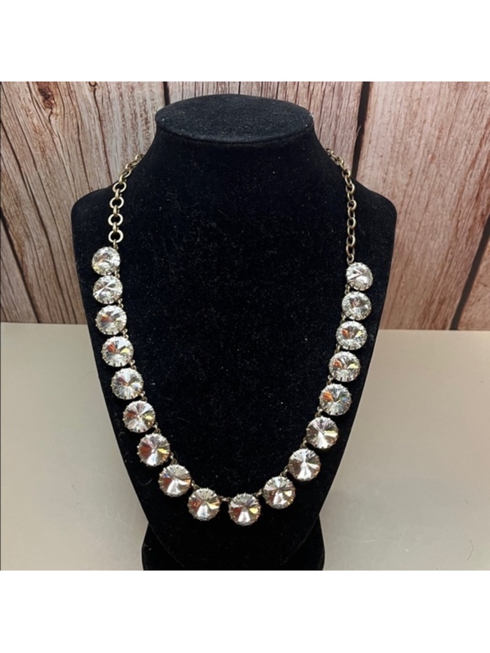 J Crew Crystal Statement Necklace in Clear/Antique Gold